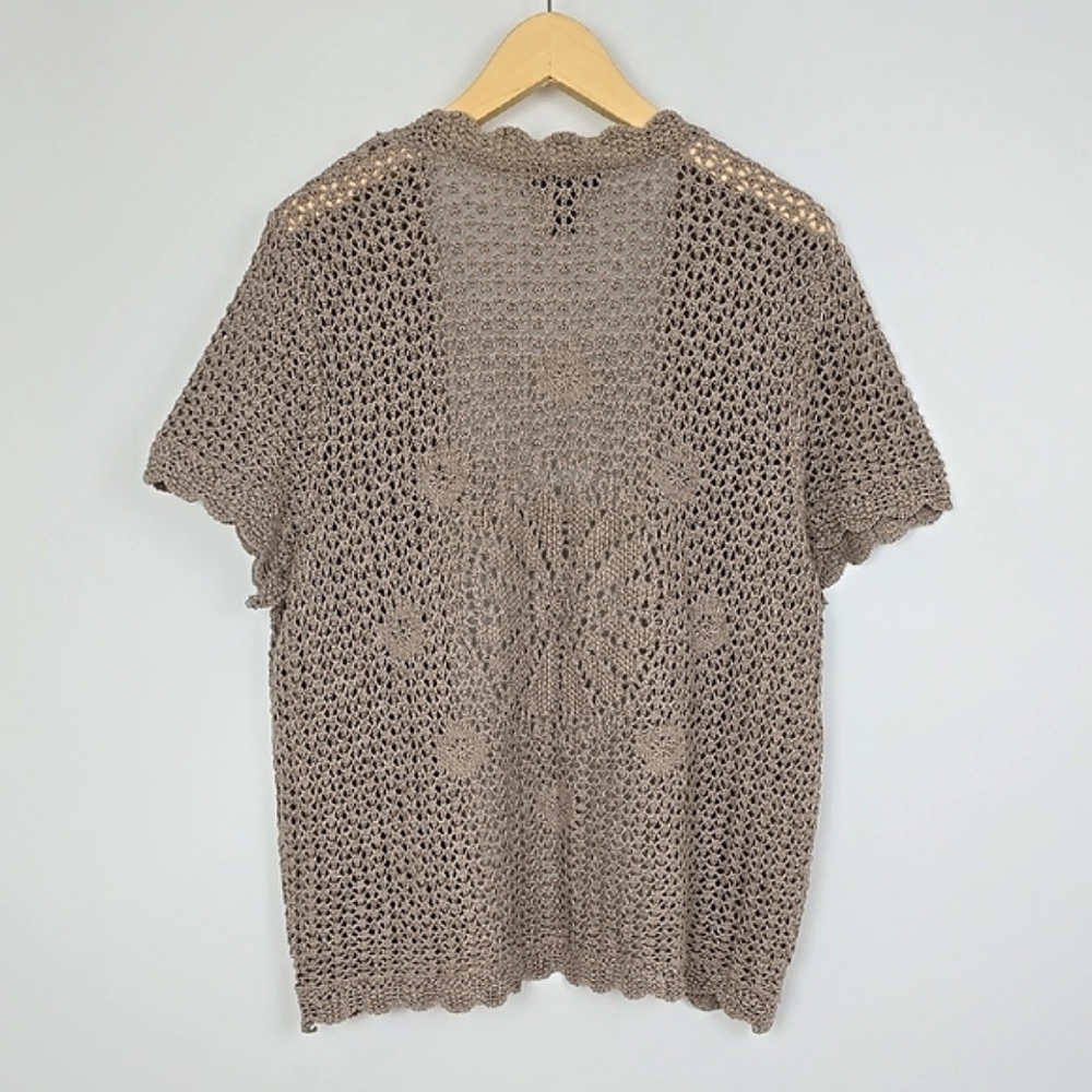 Style & Co Women's Open Front Short Sleeves Cotton Taupe Crochet Cardigan Sz 1X - Picture 2 of 13